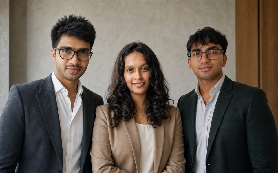 Adithya, Moksha and Deeshaka standing together at MS Digital